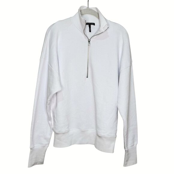 Marissa Webb Sweatshirt Womens Medium White 1/4 Zip Mock Neck Pullover Cotton - Picture 2 of 9